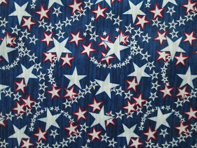 STARS SHOOTING WHITE RED BLUE STAR DANCE PATRIOTIC USA COTTON FABRIC FQ - Image 1 of 4