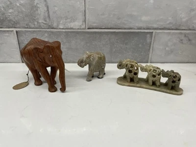 Lote De Colección Elefante Tallado A Mano Madera Mármol Jabonera Animal Colmillos India Foto 1 de 4