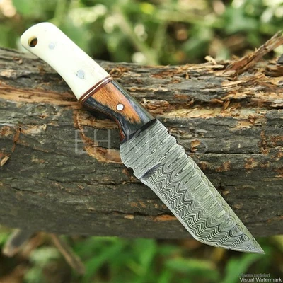 6” Damascus Steel Hunting Skinner Knife – Custom Fixed Blade – Gift for Men - Image 1 of 4