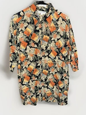 Vintage Pierre Cardin Hawaiian Shirt Mens Large Blue Pineapple Print 90s Aloha - Image 1 of 4