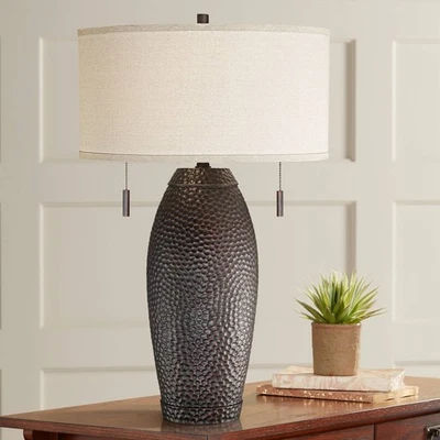 Noah Rustic Farmhouse Table Lamp 31" Tall Hammered Bronze Bedroom Living Room - Image 1 of 4