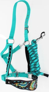 Horse Noseband Tack Bronc Leather HALTER Tiedown Lead Rope  280M01 - Picture 1 of 3
