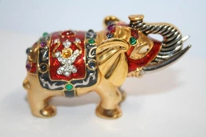 Stunning Vintage Jeweled Enamel over Gold Metal Elephant Hidden Trinket Box - Bild 1 von 4