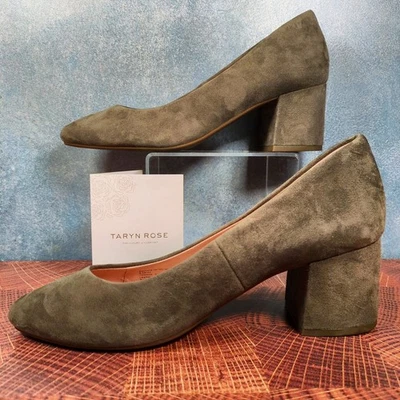 EUC Taryn Rose Rochelle Green Suede Block Heel Pumps 9.5M Leather Upper & Lining - Image 1 of 4