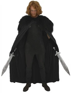 Adults 60" Length Cloak Faux Fur Collar Viking Medieval Fantasy Cape Fancy Dress - Picture 1 of 2