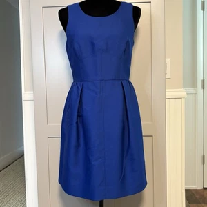 J.Crew Royal Blue Fit and Flare Dress Wool Silk Blend Pockets Size 6 Sleeveless - Picture 1 of 9