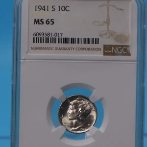 1941 S MERCURY DIME NGC MS65 "HIGH GRADE" BLAST WHITE -MORE COINS LISTED - Bild 1 von 3