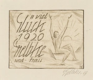 G. GELBKE (1882-1947), Neujahrsgruß 1920, 1919, Rad. Expressionismus Fantasie - Picture 1 of 4