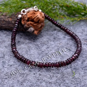 AA+ Natural Red Garnet Beaded Bracelet. 4.5MM Red Garnet Faceted Bead Bracelet - Picture 1 of 3
