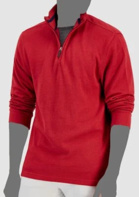 Suéter Club Room Para Hombre Rojo Sólido Clásico Francés Costilla Cuarto Cremallera Talla XL Foto 1 de 2