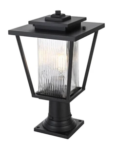 Pole Light Fixture Outdoor Ribbed Glass Exterior Patio Lantern Porch Walkway 17" - Picture 1 of 8