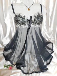 34B Victoria's Secret Babydoll Negligee Negro Dorado y Bali Skamp 5 EE. UU. - Imagen 1 de 7