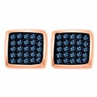 Aretes cuadrados enchapados en oro rosa de 14 quilates con diamantes naturales azules Foto 1 de 4