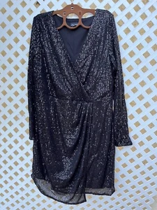 City Chic black Glow Sequin Dress Size M/18 long sleeves - Picture 1 of 3