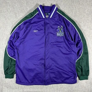 Giacca da pista Reebok uomo Milwaukee Bucks viola verde full zip NBA 2XL bottoni - Foto 1 di 10