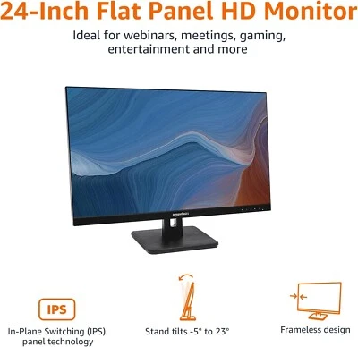 24" Inch 1080P 75Hz AOC Powered Monitor Amazon Basics FHD VESA IPS LED HDMI VGA  - Image 1 of 4