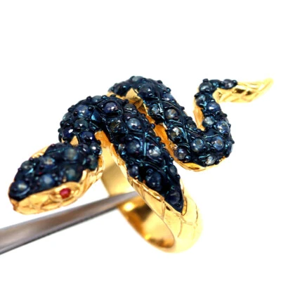 Anillo Joyería Serpiente Rubí Rojo Zafiro Azul Calentado Piedras Preciosas Plata 925 Talla 8 Foto 1 de 4