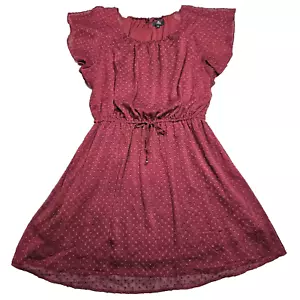 A.B.S. Swiss Dot Dress Womens 2X Wine Red Flutter Sleeve Elastic Tie Waist Short - Picture 1 of 11