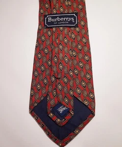 VTG Burberrys of London~Red/Gold Paisley~Hand Sewn~Neck Tie 100% Silk USA~58" - Picture 1 of 6