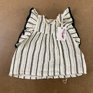 Jessica Simpsion Baby Girl 24 Months Ivory Cotton Striped Ruffle Sleeve Top NWT - Picture 1 of 4