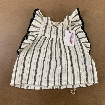 Camiseta Jessica Simpsion Bebé Niña 24 Meses Marfil Algodón Rayas Volantes Manga Nueva con Etiquetas Foto 1 de 4