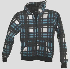 Boys Multi-Color Plaid Hooded Jacket Size M Zip Front Fleece Lined Pockets NEW - Picture 1 of 11