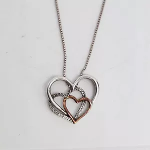 Collana con ciondolo triplo cuore diamante naturale .15 ct oro rosa 14 kt e argento 925 - Foto 1 di 8