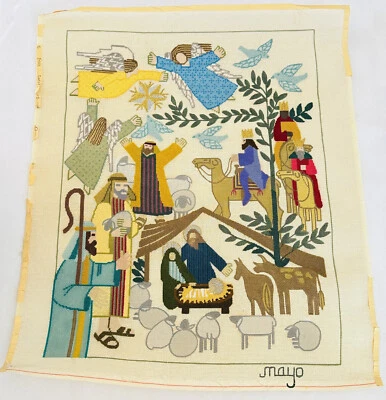 MAYO DESIGNS Christmas Nativity Scene Handpainted Needlepoint Canvas Stitched - Image 1 of 4
