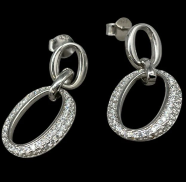 ORECCHINI ARGENTO 925 DONNA FIRMATI PENDENTI CERCHIO GIOJA E PUNTILUCE BRILLANTI - Immagine 1 di 4