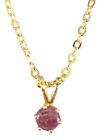 Vintage Gold Tone Solitaire Red Ruby Gem Stone Pendant Necklace 20” Gift For Her