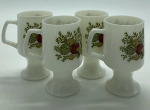 Vintage CorningWare Spice of Life Milchglas Standfuß 10 Unzen Kaffeetassen Tassen 4er Set - Bild 1 von 6