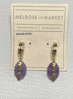 Pendientes Nordstrom MELROSE y MERCADO Púrpura Piedra Genuina Oro Martillado Gota Foto 1 de 4