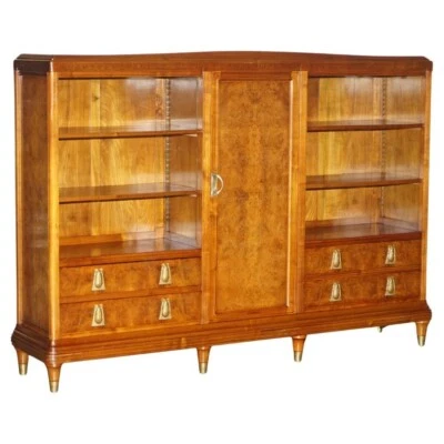 FRENCH LEON JALLOT ART NOUVEAU BURR WALNUT BOOKCASE CHEST OF DRAWERS PART SUITE - Image 1 of 4