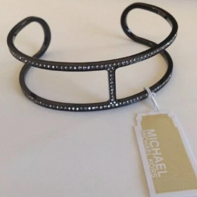 NWT MICHAEL KORS BLACK TONE CLEAR PAVE GEOMETRIC CUFF BRACELET - Image 1 of 2