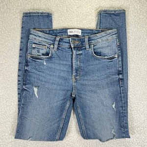 Zara Jeans Damen Größe 2 (eigentlich 26x28) Blau Skinny Mid Rise Distressed - Bild 1 von 10