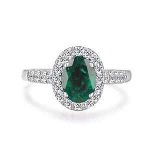 1.30Ct Oval Shape 100% Natural Green Emerald Women's Ring In 925 Sterling Silver - Picture 1 of 1