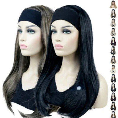 Ladies Wig Long Straight 3/4 Half Wig Hair Head Band Silky Black Natural Wigs - Image 1 of 4