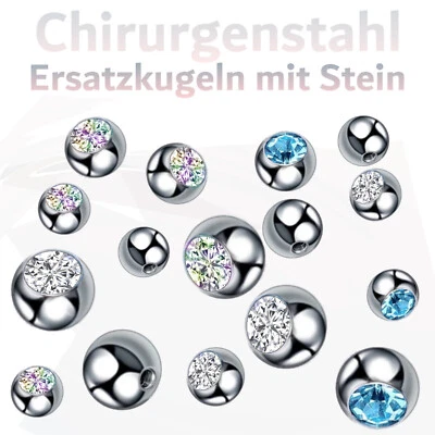Ersatzkugeln für Piercing Kugel Ersatz mit Stein Strass +BLITZVERSAND+ - Bild 1 von 3