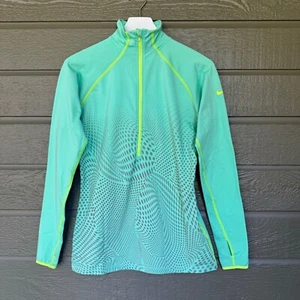 Nike Pro 1/4 Zip Pullover Long Sleeve Shirt Green Polka Dot Womens Large - Picture 1 of 10