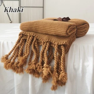 Nordic Knitted Throw Blanket with Tassels Soft Cozy Sofa Cover Shawl Blankets - Picture 1 of 18