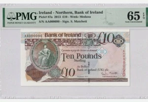 2013 Northern Ireland £10'Bank of Ireland'  PMG65 EPQ GEM UNC {P-87a}AA Low No.  - Picture 1 of 2