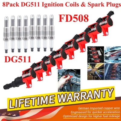 Paquete de 8 bobinas de encendido y bujías DG511 aptas para Ford F250 F350 1999-2008 FD508 E508 Foto 1 de 4