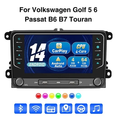 Radio Coche Android 14 CarPlay 4+64G GPS NAVI para VW Golf 5 6 Touran Caddy Polo - Imagen 1 de 4