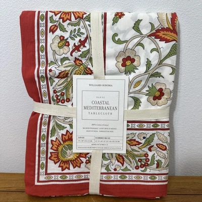 Williams Sonoma Rectangular Tablecloth   Red White Tan 70”X 108” 8-10 Settings - Image 1 of 4