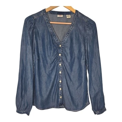 Blusa de mezclilla Levi's para mujer Zenda acanalada manga larga lyocell talla pequeña Foto 1 de 4