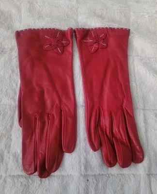 Guantes de Cuero Talbots 100% Seda Forrados Rojo Flor Puntada Cuero Talla 8 Guantes  Foto 1 de 4