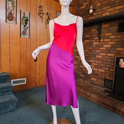 Vestido De Colección Años 90 Slinky Heroína Elegante Supermodelo Joya Tono Express Sin Mangas ColorBlock M Foto 1 de 4