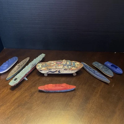 Vintage Toy Boats Metal Tin Plastic Lot Of 8 - Image 1 of 4