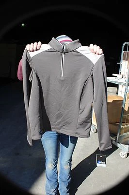 Camisa feminina 21-13 Irideon by Toklat francesa terry zíper equitação pequena era 60 EUA  - Imagem 1 de 3