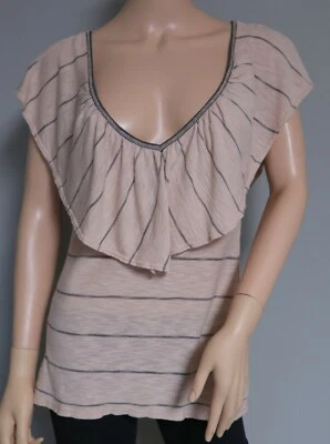 SPLENDID WOMEN'S DEEP PLUNGE V-NECK TOP BEIGE, GRAY STRIPED NEW - Image 1 of 4